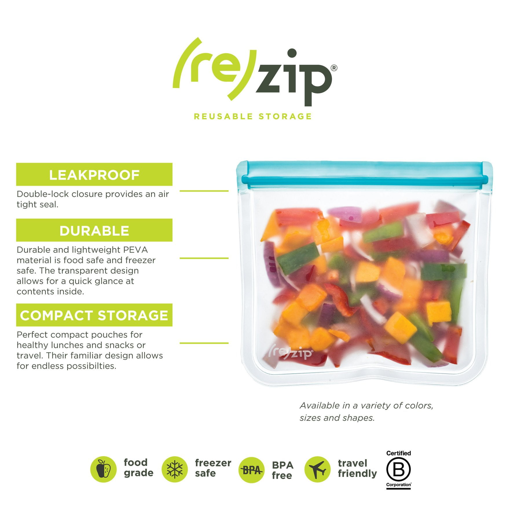 (re)zip Lay-Flat Lunch Leakproof Reusable Storage Bag (2-pack)